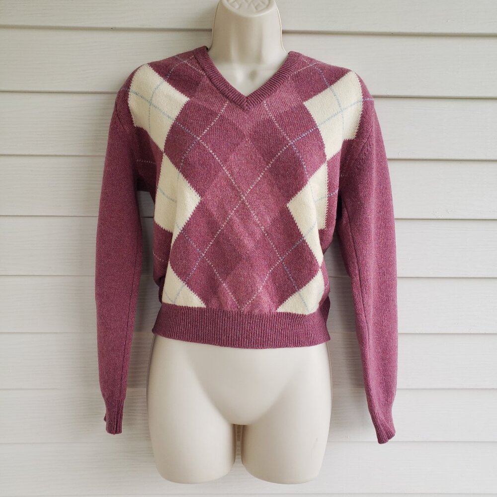 Vintage Andrew Stewart 100% Pure Lambswool Argyle Sweater Made in Scotland